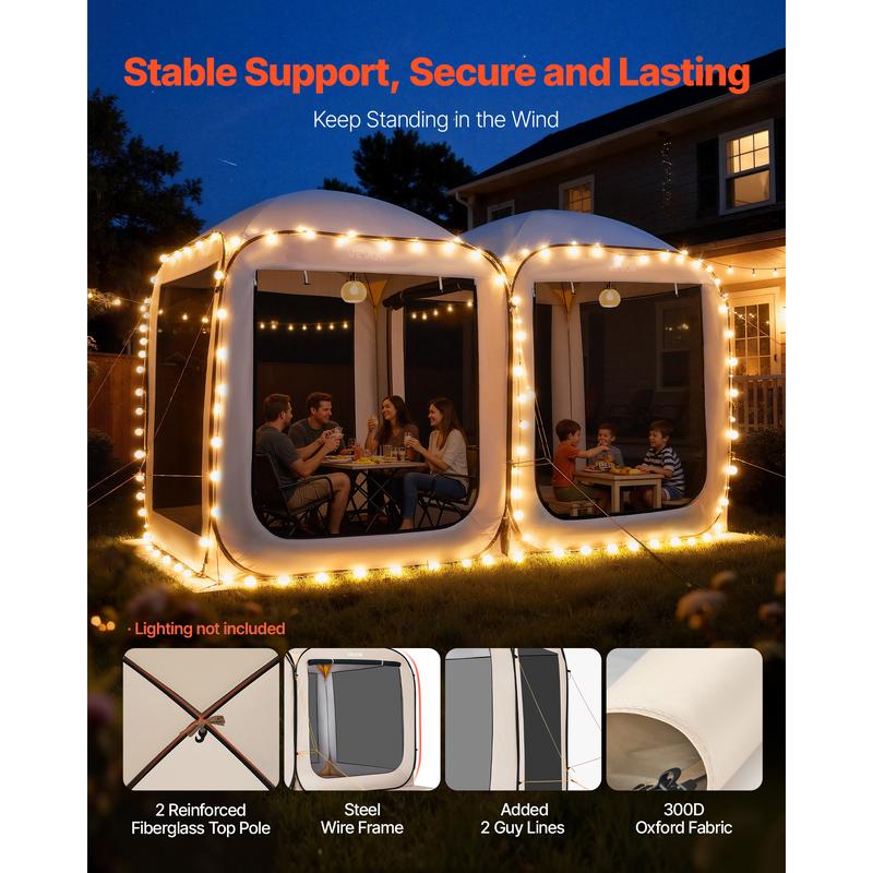 VEVOR Screen House Tent, 12 x 6 ft, 2 in 1 Pop Up Screen Tent, Portable Screened in Canopy with Carry Bag, Netting Sides, Ground Stakes, for Garden, Patio, Backyard, and Outdoor Activities, Beige