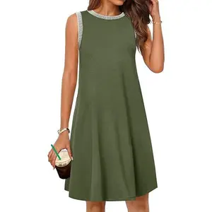 MEROKEETY Women's 2026 Sleeveless Crewneck Tank Shift Swing Dress, Casual Vacation Beach Dress for Spring Summer