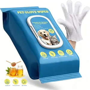Pet Glove Wipes for Dogs & Cats, Puppy Essentials 3-in-1 Cleaning, Deodorizing & Hydrating Hypoallergenic Dog Product Safe Suitable for Full Body Cleaning of Pets Unscented Glove Wipes -20PCS