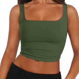 ZEAGOO DealsForYouDays  Women's Square Neck Sleeveless Crop Tops 2025 Cute Double Layer Seamless Slim Fit Y2k Tank Tops