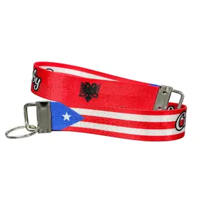 Personalized Albanian Puerto Rican Flag Combo  - Custom Puerto Rico and Albania Nylon Fabric Key Fob Wristlet