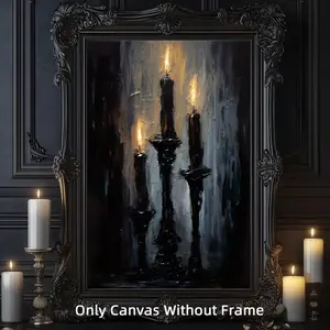1Pc Optinal Frame Halloween Decor Black Candles Vintage Style Halloween Moody Dark Academia Wall Art, Artwork Wall Painting For Thoughtful Gift, Living Room, Bedroom, Office, Bathroom, Home And Dormitory Decoration