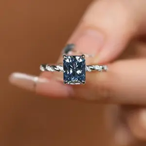 [#105]AURASTONE 3-Carat Synthetic Moissanite Sapphire S925 Silver 7*9 Fashionable And Versatile Moissanite Women's Engagement/Proposal Ring