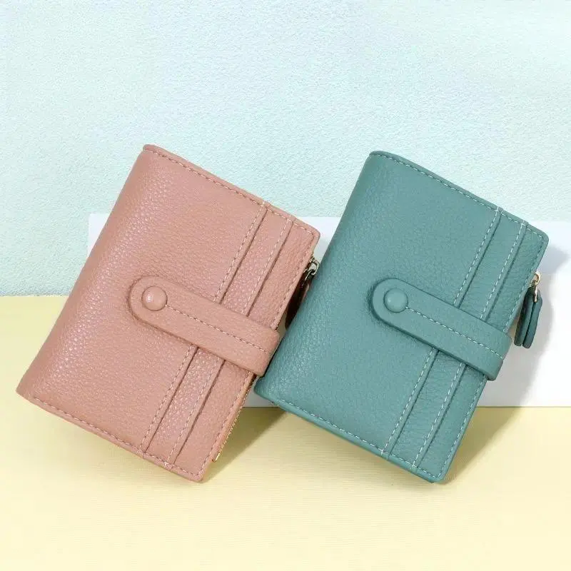Chic Minimalist Wallets for Women, Pebbled Soft Vegan Leather Bifold Cardholder with RFID Blocking, Snap Button and Zipper Coin Pocket, Handbag Wallet, Polyester, Textured