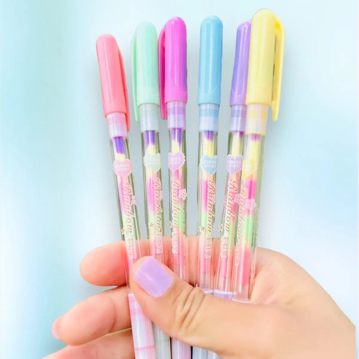 6pcs Kawaii Candy Rainbow Text Marker Gel Pen Change 7 Colors Stationery