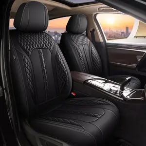 For Nissan Pathfinder 2011-2025 2026: Leather Vehicle Cushions Cover Seat Protector 5PCS Seat Covers Waterproof Compatible Airbag, Only Fit for First Two Rows (5 Seats, Black)