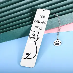 Cute Cat Design Bookmark, 1 Count Stainless Steel Bookmark with Pendant, Creative Bookmark Gift for Cat Lovers, Book Lovers