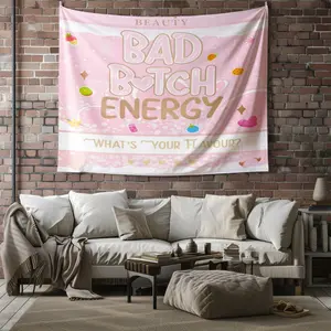 Y2K Bad B*tch Energy Tapestry, Cute Print Wall Hanging Tapestries, Sweet & Cool Style Backdrop Decor, Soft Colorful Wall Blanket for Bedroom Dorm Living Room, Perfect Gift