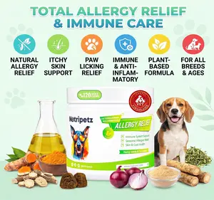 Dog Allergy & Itch Relief 120 Chews | Stops Scratching, Paw Licking & Seasonal Allergies | Skin, Coat & Immune Support