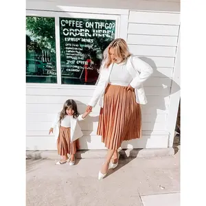Tan Tawny Pleated Mommy and Me skirts