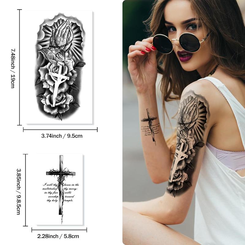 77 Sheets Christian Temporary Tattoo Adult Men Women Kids Religious Jesus Cross God Christ Catholic Realistic Half Sleeve Body Fake Tattoos Stickers