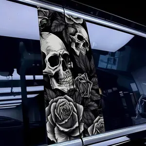 Car B-pillar Sticker, Skull & Rose Pattern Car Sticker, Car Exterior Decorative Sticker, Universal Car Exterior Accessories, Halloween, Car Truck Decal