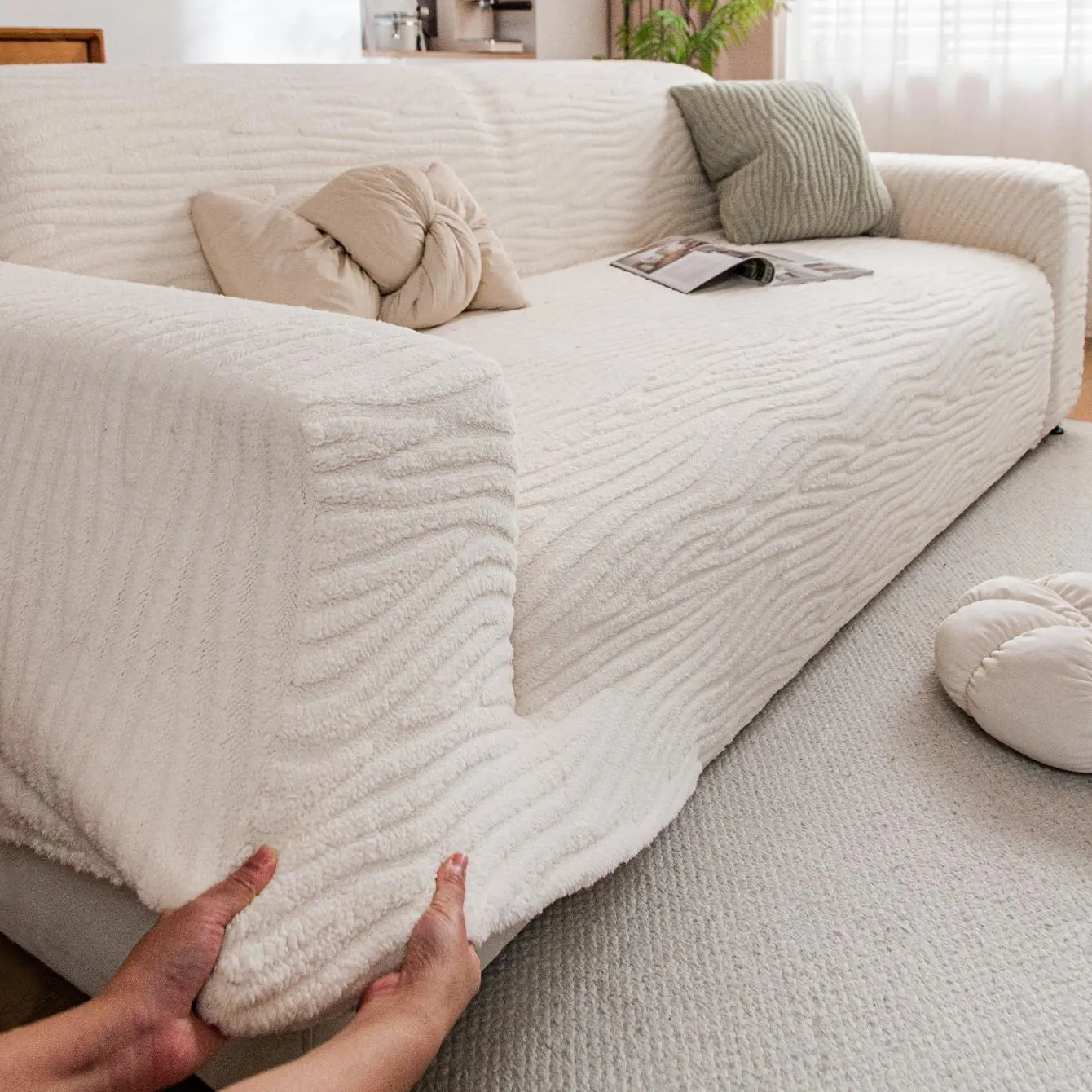 Solid Color Geometric Pattern Sofa Cover, 1 Count Reusable Breathable Dustproof Sofa Slipcover, Sofa Protector for Home Living Room Office, Sofa Couch Covers
