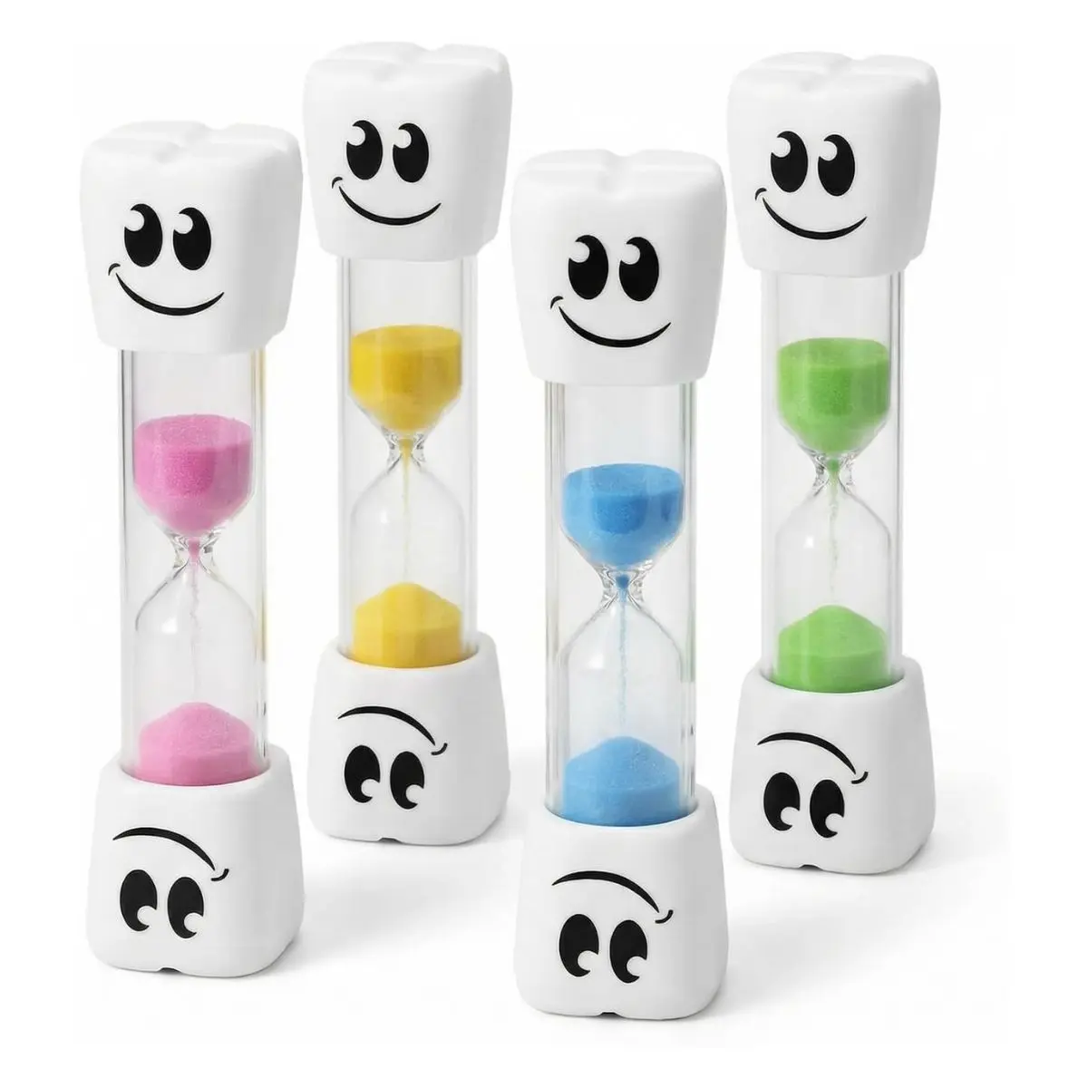 4PCS 2-Minute Toothbrush Timers – Colorful Smile Pattern Hourglass Timers for Kids