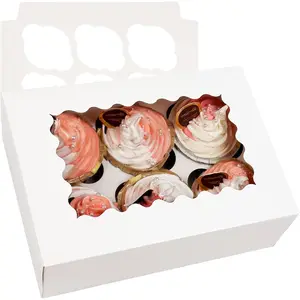 Auto-pop up 6 Cupcake Boxes with Window 20 Count White Box 9.4 x 6.1 x 3 inch Cupcake Carrier