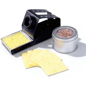 Soldering Iron Holder & Tip Cleaner Kit, Soldering Stand with Sponge Base, Includes Brass Wire Wool Cleaner & 5 Sponges, Heat-Resistant Stable Base
