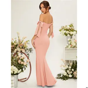 Wrap-hem bridesmaid BelleTiktok off-the-shoulder knotted side-pleat gown