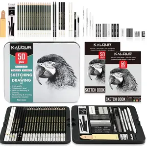 52-Pack Sketch Drawing Pencils Kit with Two Sketchbook,Tin Box,Include Graphite,Charcoal and Artists Tools,Pro Art Drawing Supplies, Art Materials for Adults Beginner