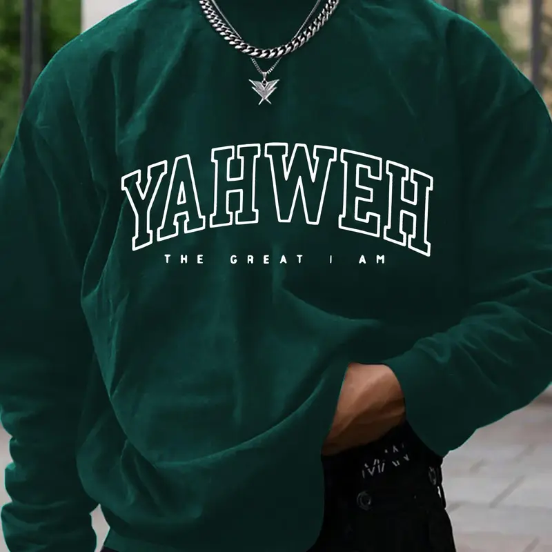 Men's Letter Print Drop Shoulder Casual Fashion Sweatshirt, Loose Casual Long Sleeve Round Neck Pullover for Fall & Winter, Men's Clothes for Daily Wear