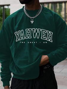 men's letter print drop shoulder sweatshirt, trendy loose casual long sleeve round neck pullover for fall & winter, men's clothes for daily wear