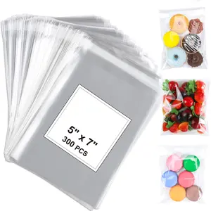 300 PCS 5"x7" Clear Resealable Cellophane Bags Super Durable Non-Gusseted 1.4mil Thick Grease-Resistant FDA USDA Compliant for Bakery Candle Soap Cookie Packaging Organiser Set