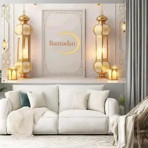 Ramadan Theme Background, 1 Count Lantern Pattern Wall Hanging Backdrop, Wall Decor for Home Living Room Bedroom, Party Decoration Supplies, Ornaments