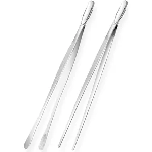Stainless Steel Long Handle Kitchen Tweezers Professional Kitchen & Cooking Tweezers Tongs, 2 PCS 12-Inch Extra-Long Tweezer with Round And Straight Tips For Baking, Stainless Steel Barbecue Tweezers, Premium Quality, Anti-Slip
