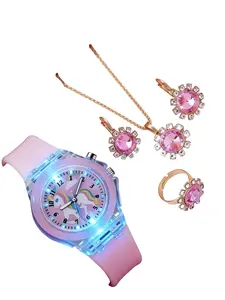 Cute Unicorn Fashion Watch Set, Includes Glowing Pony Quartz Watch, Water Drop Earrings Ring Necklace Bracelet, Perfect Gift for Boys Girls