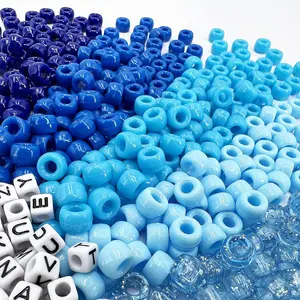 1300 count Pony Beads Kit for Friendship Bracelet, 6 Styles Kandi Bracelet Kit in Box with Individual Compartments, Hair Beads for Braids, Letters (Blue Shades)