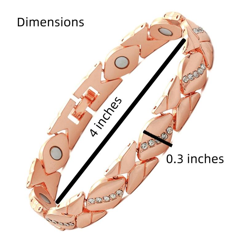 Women's leaf bracelet, pure copper magnetic bracelet with diamonds, 3500 gauss effective magnet, outdoor fun Recomendado para muñecas entre 7,48 pulgadas y 9,45 pulgadas.