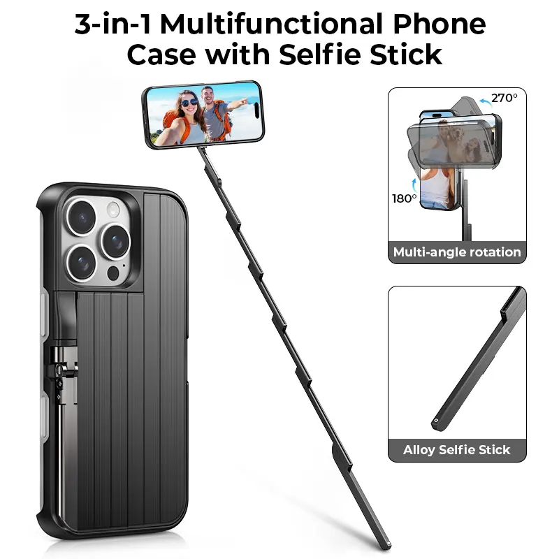 iPhoneアクセサリー TIDEOK 3-in-1 Phone Case Selfie Stick 3-in-1 iPhone Case with Retractable Selfie Stick, Bluetooth Remote