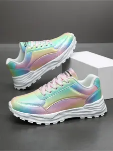 Dreamy Rainbow Gradient! Women's Glitter Platform Sneakers, Soft-Sole Versatile Casual Shoes, Ideal for Commuting & Walking
