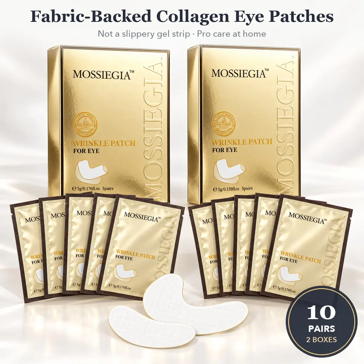 Hydrating Collagen Under Eye Masks with Peptides – Fabric-Backed Hydrogel Eye Patches for Dry, Tired-Looking Eyes, Smoother & Firmer Look, Professional At-Home Eye Care (10 Pairs, 2 Boxes) - MossieLift by MOSSIEGIA