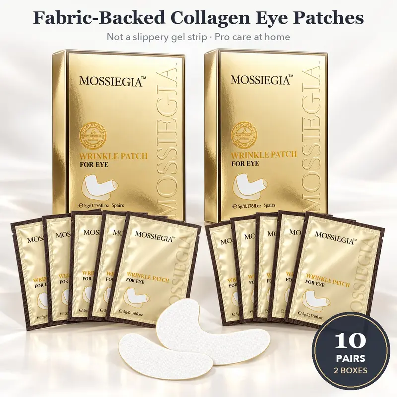 Hydrating Collagen Under Eye Masks with Peptides – Fabric-Backed Hydrogel Eye Patches for Dry, Tired-Looking Eyes, Smoother & Firmer Look, Professional At-Home Eye Care (10 Pairs, 2 Boxes) - MossieLift by MOSSIEGIA