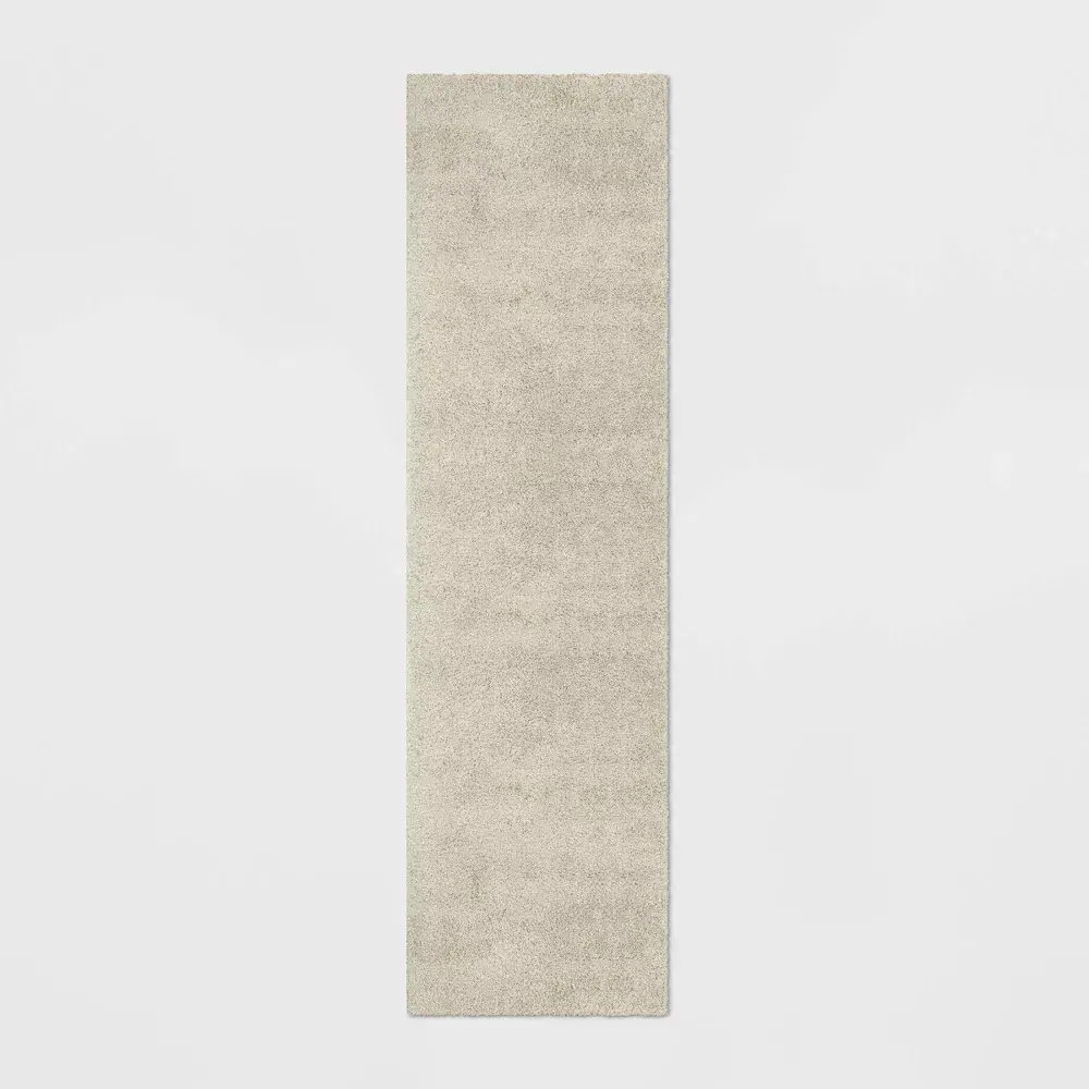 2'x7' Runner Solid Eyelash Woven Shag Rug Tan - Threshold: High Pile Fade-Resistant Modern Indoor Carpet