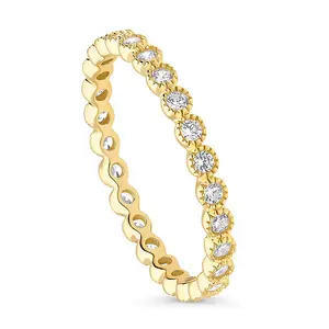 BERRICLE Yellow Gold Flashed Sterling Silver Bubble Milgrain Rings Stackable Eternity Band Ring for Women, Milgrain Bezel Set Round Cut Cubic Zirconia CZ