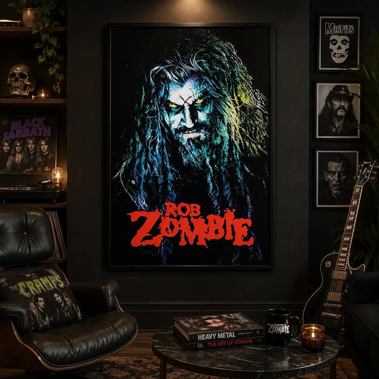 Rob Zombie Heavy Metal Music Poster，Hellbilly Rock Band Wall Art，Dark Horror Style Print，Trendy Unframed Decor for Man Cave Music Room