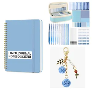 Aesthetic Journal Set - Lined Notebook (140 Pages), Includes Pens, Highlighters, Sticky Pads & Pen Case, Charm - BLUE