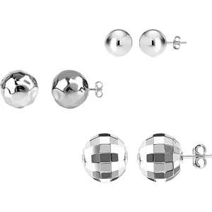 Set of 3 Pairs 925 Sterling Silver Lightweight Ball Post Stud Earrings for Women Teen