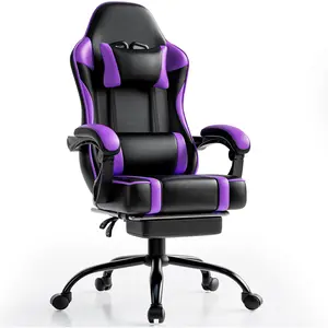 Gaming Chair, Computer Chair with Footrest and Lumbar Support, Ergonomic Video Game Chair with Headrest, Height Adjustable Gamer Chair Office Desk Chair, Purple