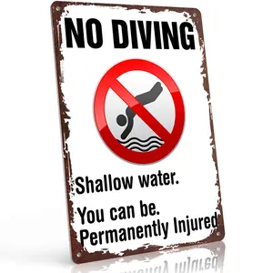 No Diving Shallow Water Funny 12x8 Inch Aluminum Metal Sign - Retro Rustic Bathroom Wall Decor, Gag Gift, Humorous Home Decor