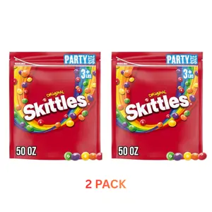 SKITTLES Original Chewy Candy Rainbow Colorful Bite Size Snacks for Celebrations, Parties, Holiday, Candy Dishes, Party Size, 50 oz Bag (Pack of 2)