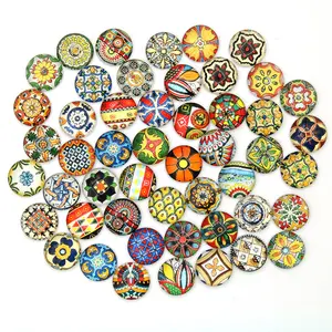 100 Pieces Mosaic Printed Glass Dome Cabochon Mixed Color Flower Pattern Semi-circle Crafts Mosaic Tiles for Photo Pendant Jewelry Making (Mixed Sizes, Mosaic)