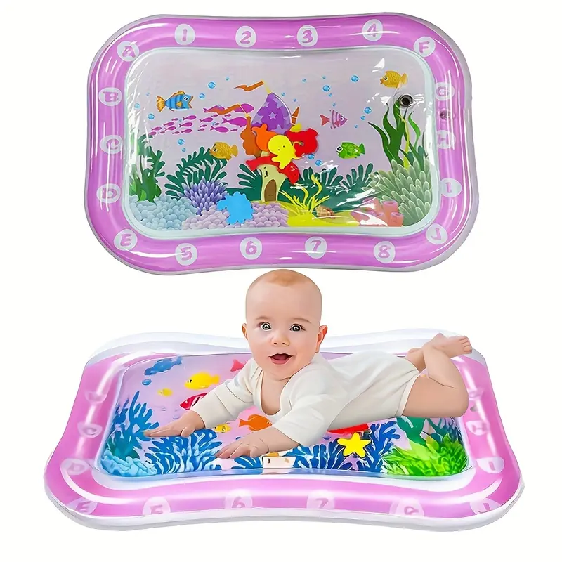 Inflatable Baby Water Play Mat - Vibrant Ocean Floor All Over Print, Adorable Marine Animals, Portable Padded Sensory Regulation Playgyms & Playmats, Infant Tummy Time Nursery Development Activity Mat