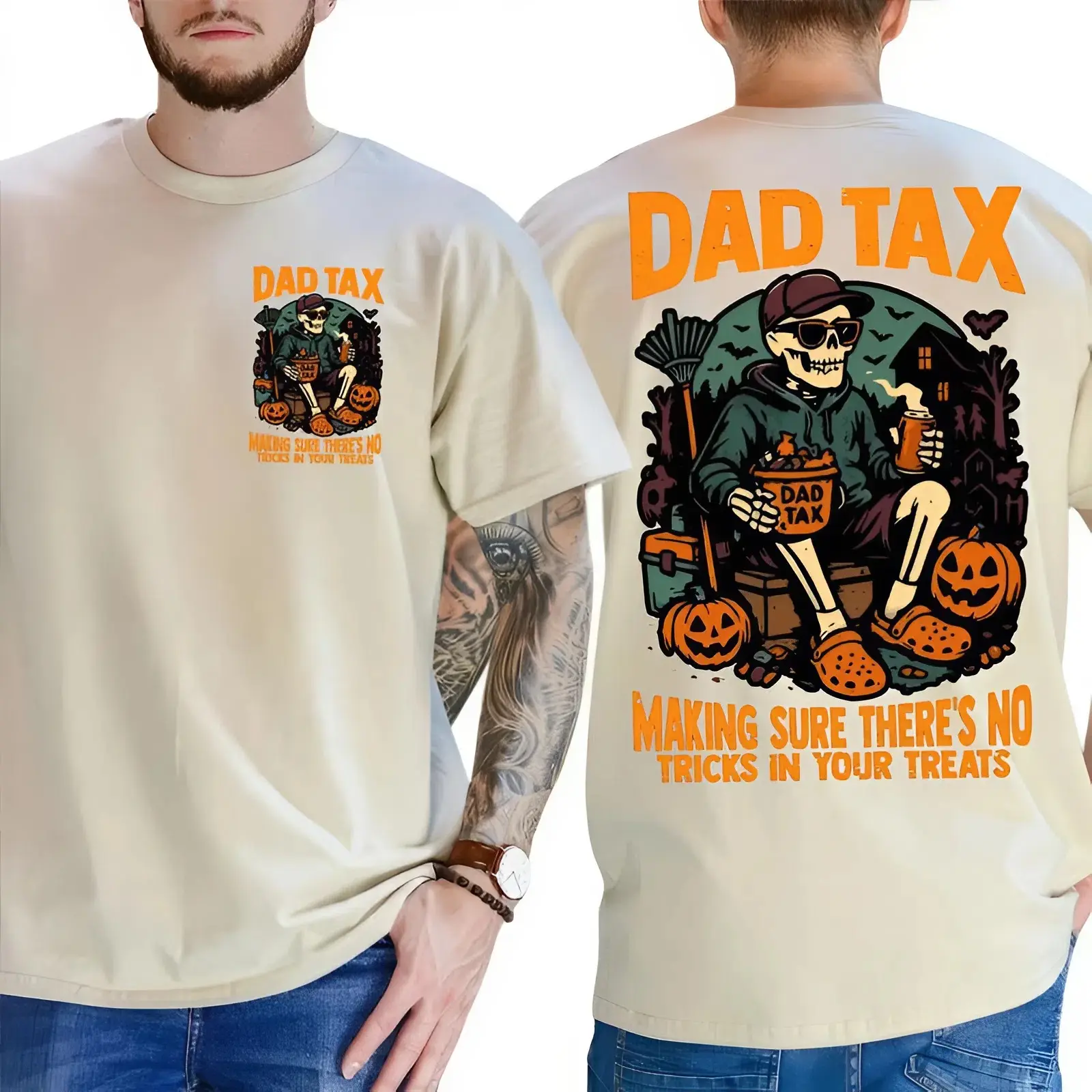 Dax Tax Skeleton Dad T-Shirt – Funny Spooky Season Tee, No Tricks Just Treats Humor Shirt, Cool Dads Club Halloween Gift