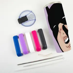 40oz Insulated Stainless Steel Tumbler - Playful Batman Cartoon (Exaggerated Expression + Purple Background) | Built-in Handle + Leak-Proof Lid | All-Day Temperature Retention