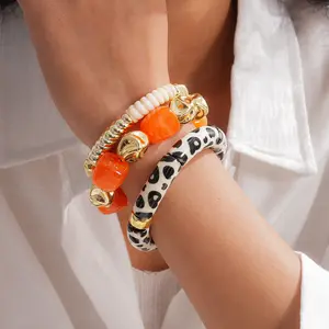 European and American irregular square sub-circular threaded acrylic beaded bracelet