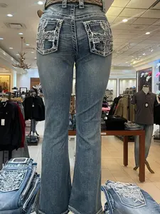 Recondo Women's Western Style Embroidered Denim Jeans with Rhinestone Details & Detailed Embellishments