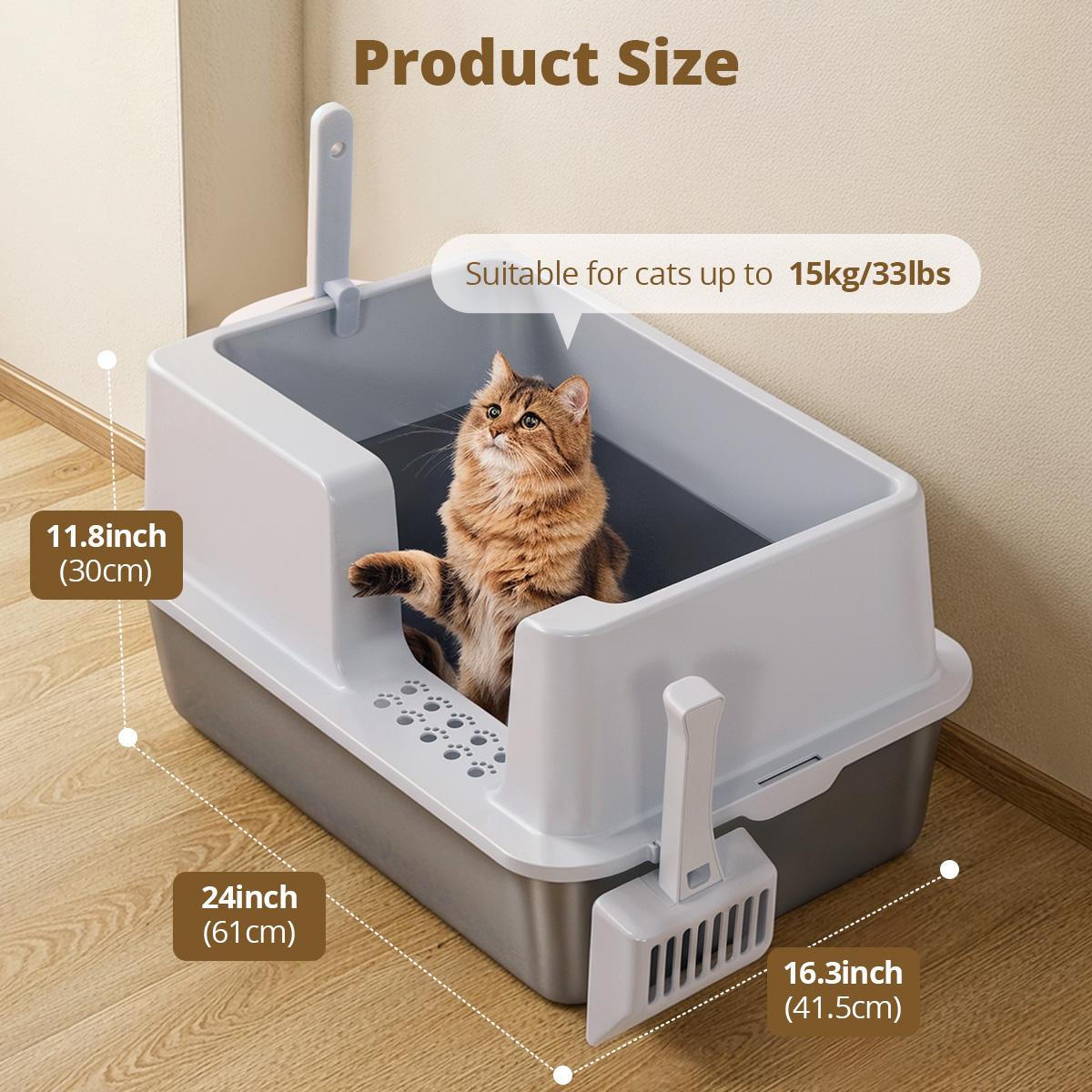 CAVEEN Stainless Steel Cat Litter Box, 20L Large Capacity XL, Easy to Clean, High Sided, Anti-Urine Leakage, Non-Stick Bottom & Non-scratch & 2xScoop, for Large/Medium/Small Cats CAVEEN Stainless Steel Cat Litter Box, 20L Large Capacity XL, Easy to Clean, High Sided, Anti-Urine Leakage, Non-Stick Bottom & Non-scratch & 2xScoop, for Large/Medium/Small Cats