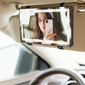 Car Sun Visor Vanity Mirror, 60 LED Makeup Mirror with 3 Light Modes Rechargeable Touch-Sensitive Dimmable Mirror Clip-on Rear View Sun-Shading Cosmetic Mirror for Car Truck SUV